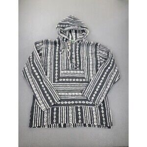 Kathmandu Imports Hoodie Mens XL Black Gray Striped Baja Woven Pullover Toggle
